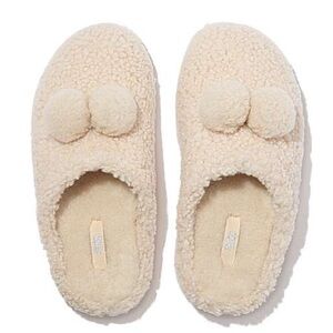 NWT Fitflop Ivory Shuv Pom Pom Wool Clogs Slippers Size 10